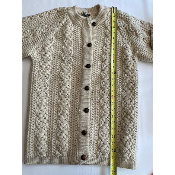 Vintage 60s Mr Poodle Size M Cream Cardigan Long Sleeve Knit 100% Wool Sweater - Picture 9 of 10